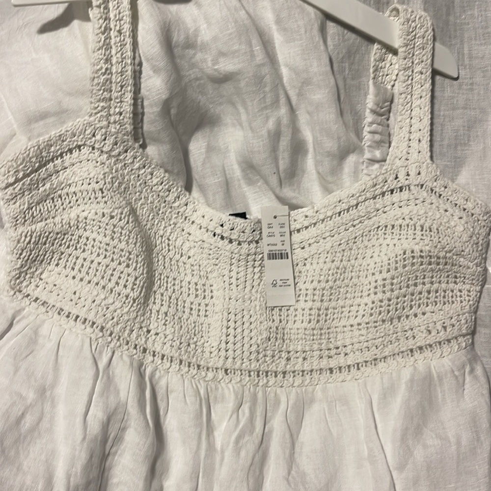 NWT J. Crew white linen midi dress with crochet top - Picture 3 of 6
